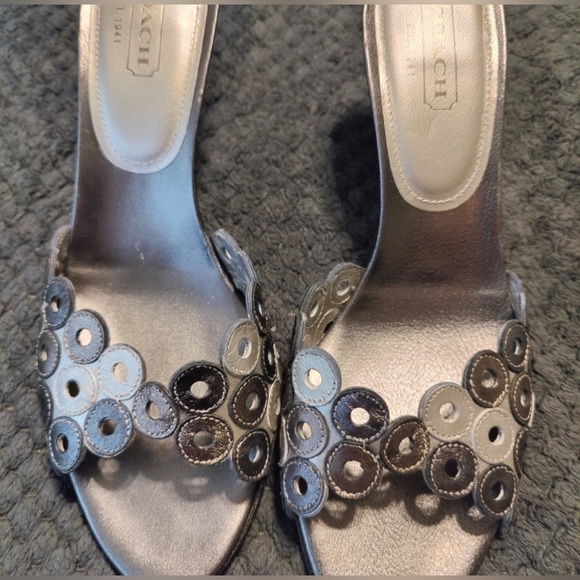 Coach Shoes Coach Sandals With Heel In Blane Silver Grey Euc Poshmark
